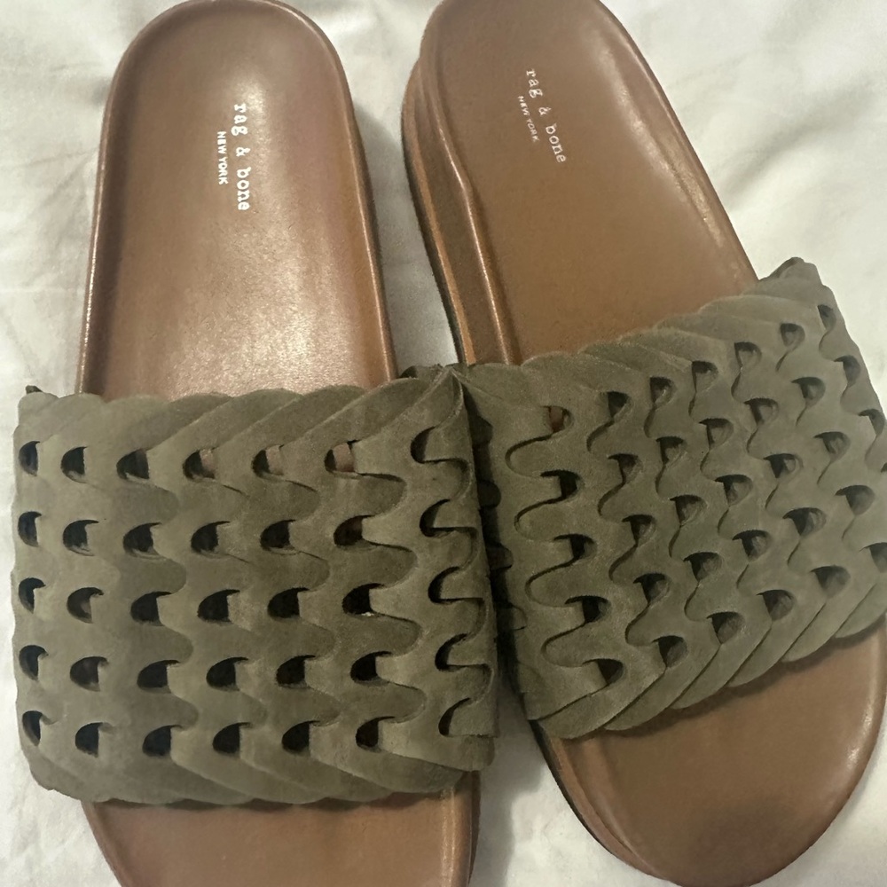 Rag & Bone Green Woven Slide Sandals